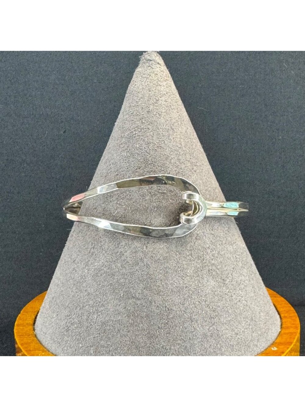 VTG Sterling Silver 925 Hammered Finish Hook Cuff Bracelet Size 7.5" Fit